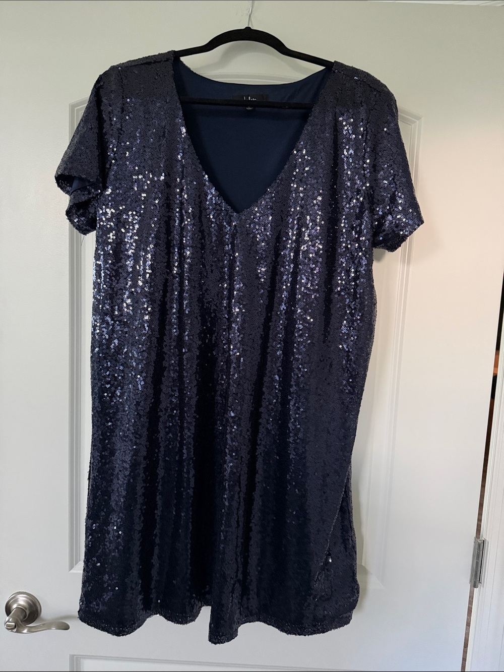Lulu's Navy Sequin V-Neck Short Dress